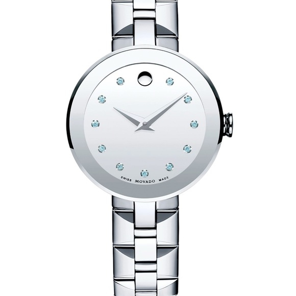 MOVADO Swiss Sapphire Diamond Accent Stainless Steel Bracelet Watch 28mm - Picture 1 of 7